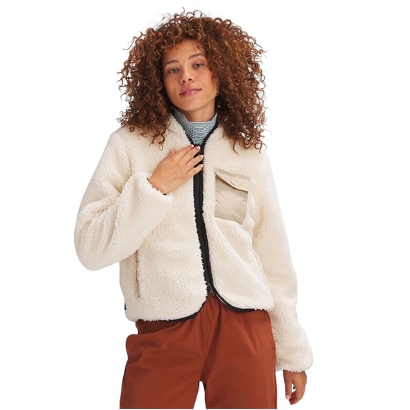 NWT STOIC Off White Full Zip Sherpa Fuzzy Soft Bomber Jacket - Size Large - Picture 12 of 15
